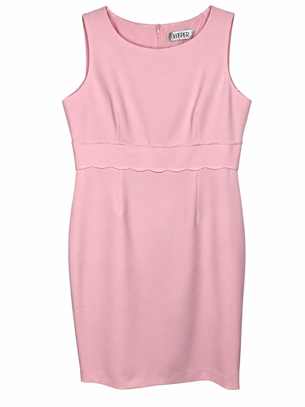 Kasper Pink Sleeveless Sheath Dress Size 12 Scalloped Waist Career Cocktail
